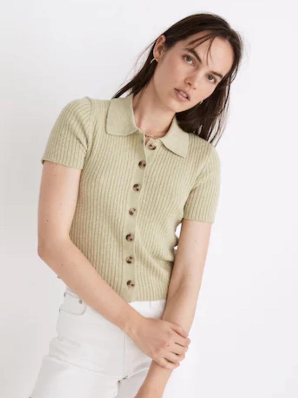 ·Madewell· Green Barbrook Button Front Sweater Polo Shirt